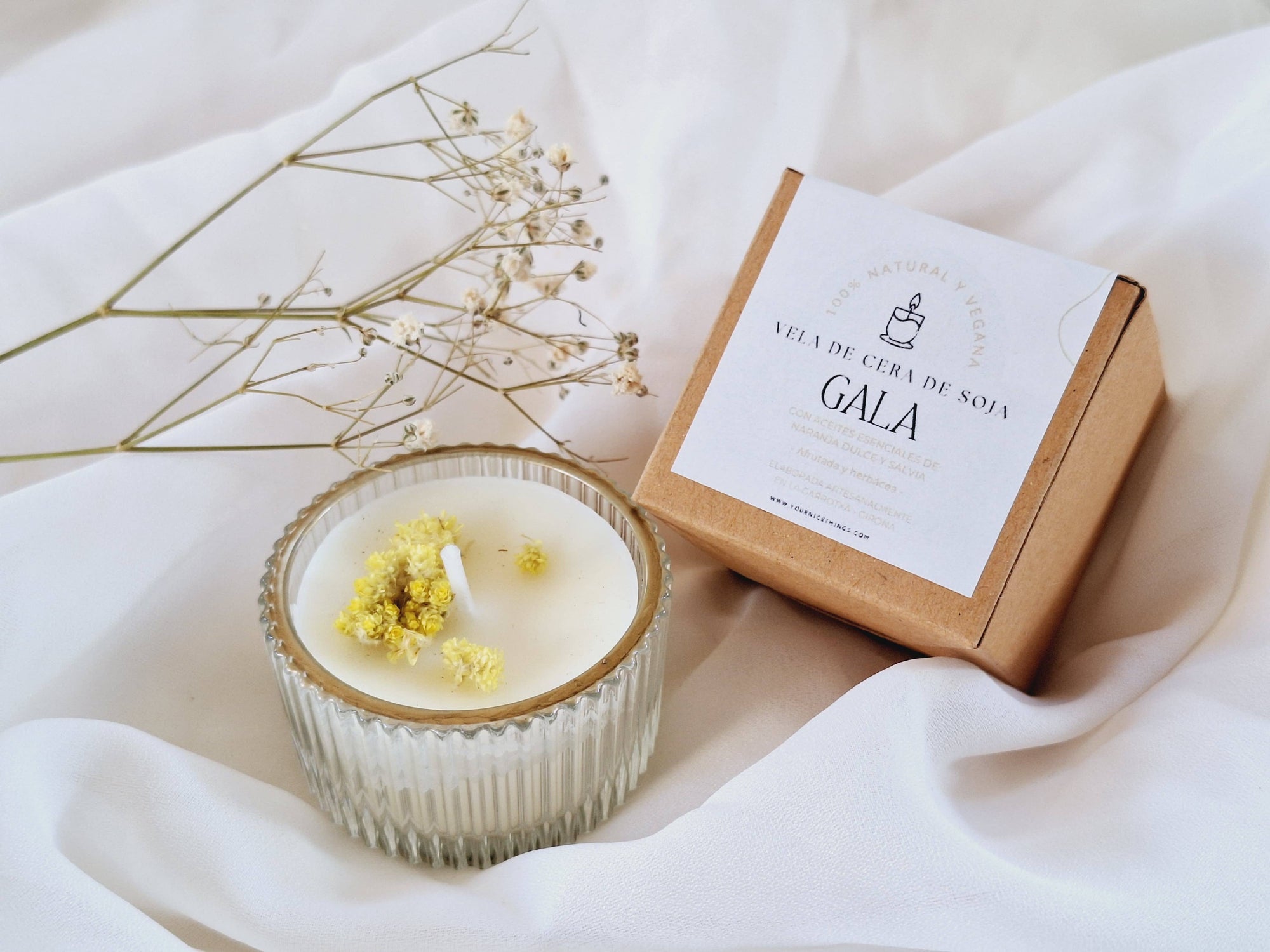 Vela de soja en tarro cristal (mini) naranja y salvia