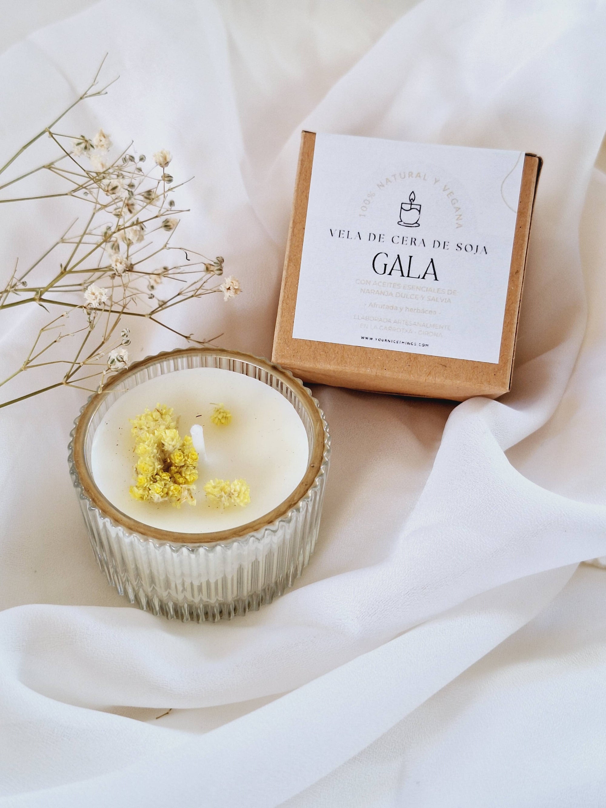 Vela de soja en tarro cristal (mini) naranja y salvia