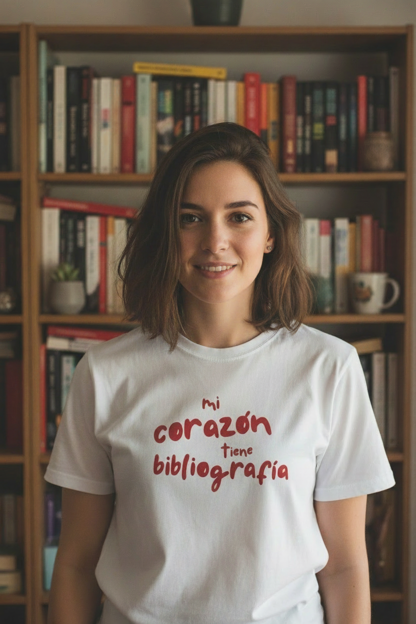Camiseta «Mi corazón tiene bibliografía» | Durii Brand – Durii Editorial