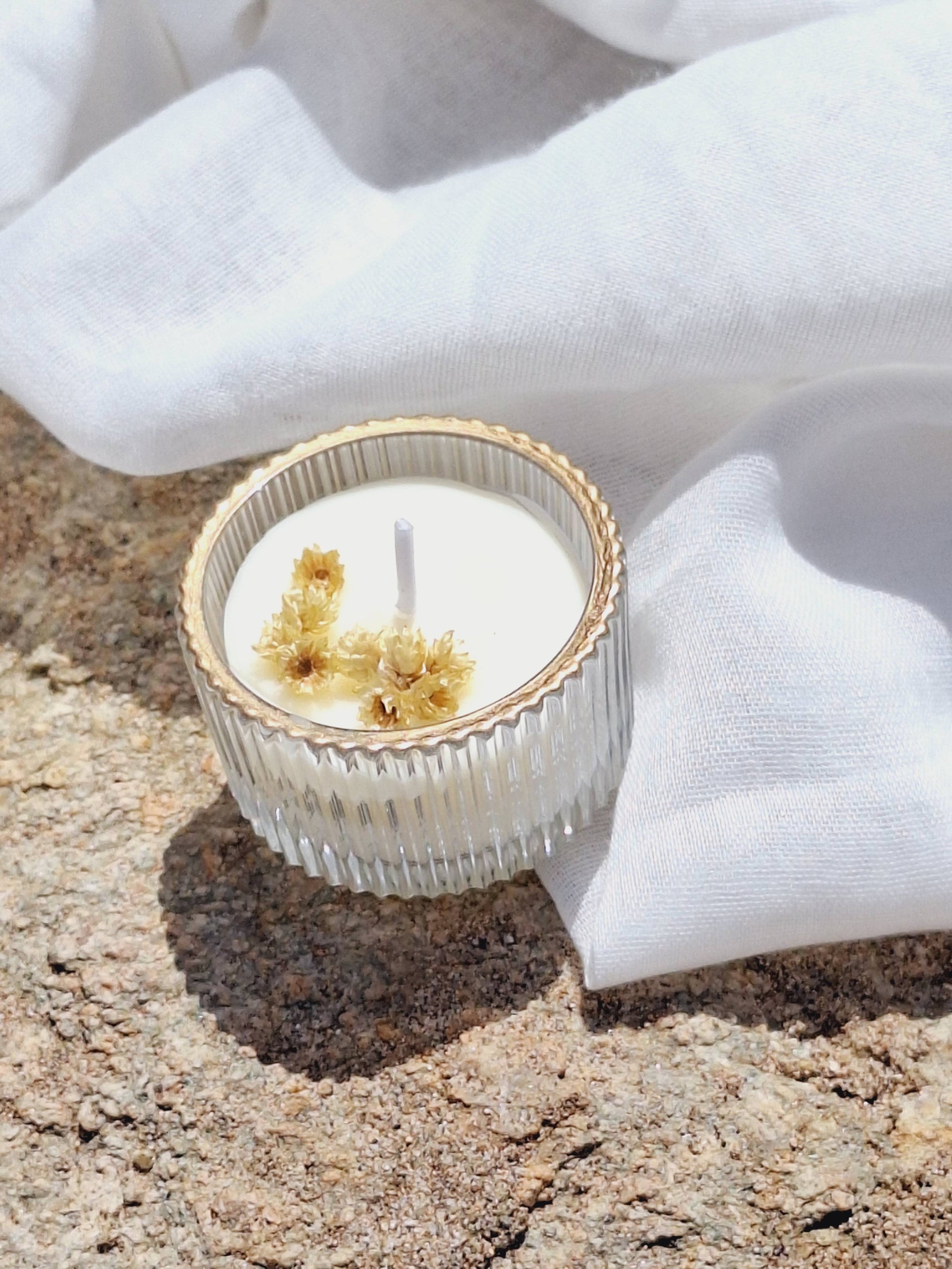 Vela de soja en tarro cristal (mini) naranja y salvia